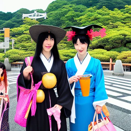 Prompt: witches on a vacation to Toyoko japan