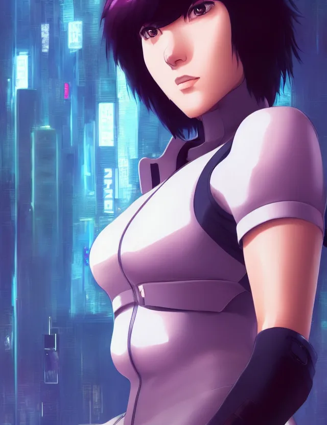 Image similar to a fullbody portrait of motoko kusanagi the major ghost in the shell : : stand alone complex, under repairs, maintenance : : by ilya kuvshinov, rossdraws, artgerm, sola digital arts, anti aliasing, raytracing : :