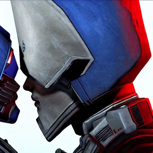 Image similar to commander shepard and garrus huggin and kissing each other 4 k unreal engine