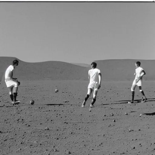 Prompt: picture of Genoa soccer players playing on the surface of the moon colored vintage