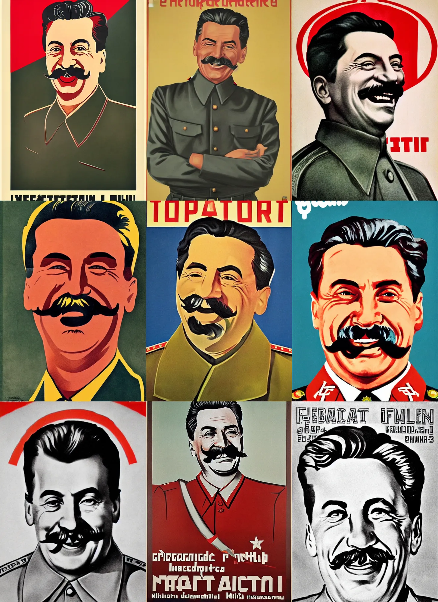Prompt: portrait of stalin, propaganda poster, wholesome smile, detailed