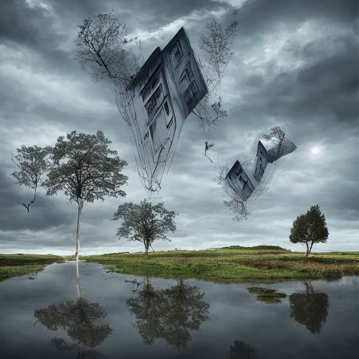 Image similar to , reflections of reflections reflecting on reflections, by erik johansson