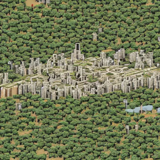 Prompt: a large city long abandoned by humans and overtaken by vegetation