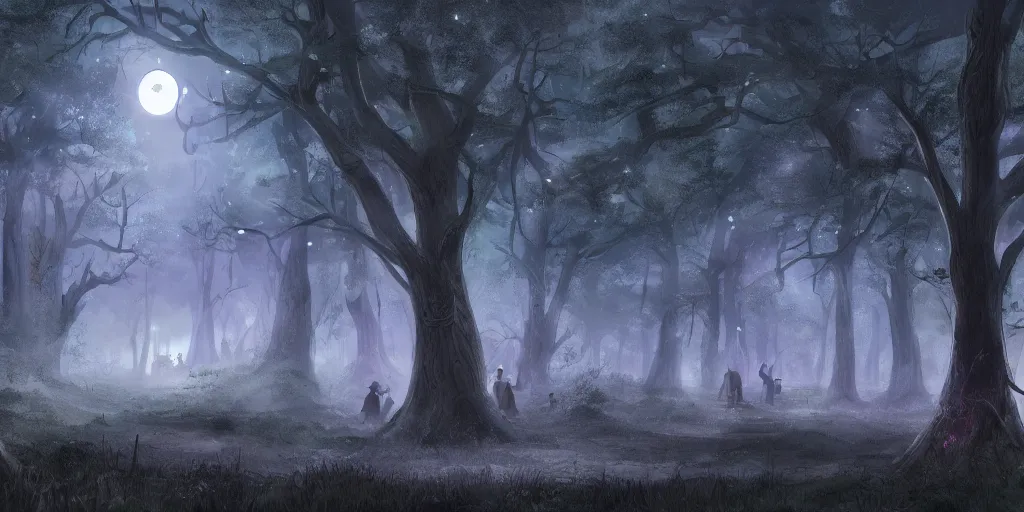 Prompt: ttrpg of a moonlit clearing in the woods, gridless, beautiful, 8 k, high quality digital art