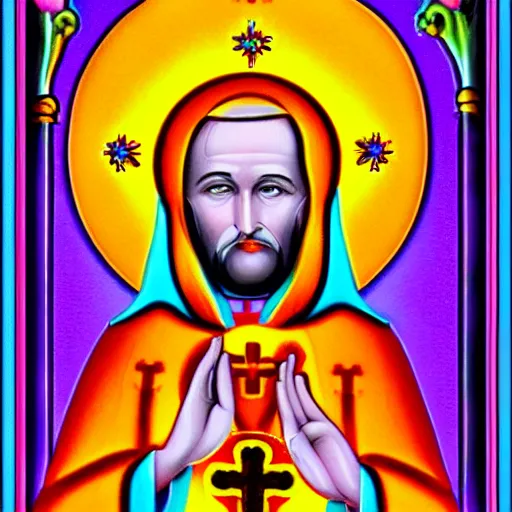 Prompt: holy catholic saint by Lisa Frank