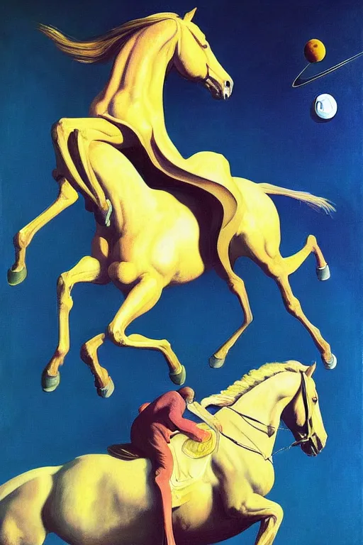 Prompt: a horse sits astride an astronaut, hauntingly surreal, highly detailed painting by francis bacon, edward hopper, adrian ghenie, gerhard richter, and james jean soft light 4 k,