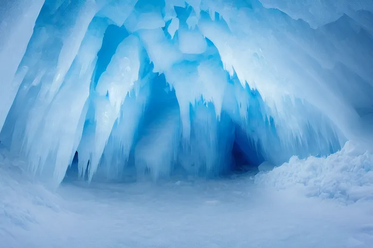 Prompt: inside an ice cave, blue, wide angle, marc adamus, beautiful