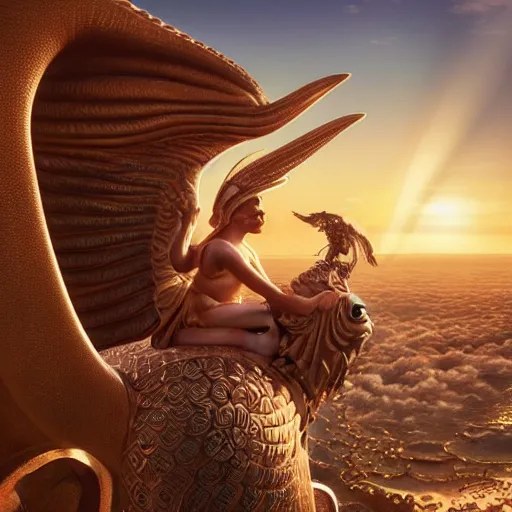 Image similar to modernist jeff koons style neverending story winged sphinx, ultra realistic, golden hour, concept art, intricate details, serious, highly detailed, photorealistic, octane render, 8 k, unreal engine, art by todd mcfarlane and artgerm and greg rutkowski and alphonse mucha