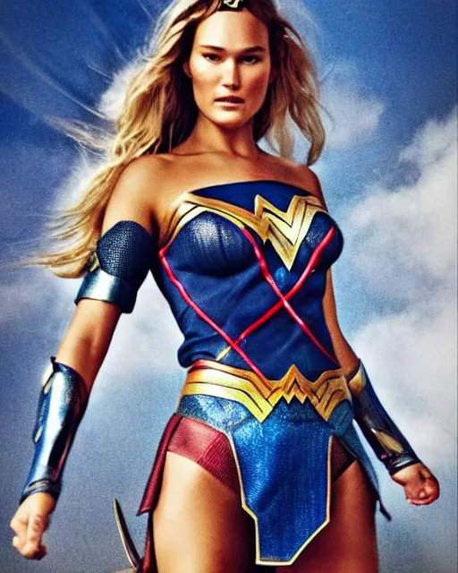 Prompt: bar refaeli as wonderwoman, vogue cover photo