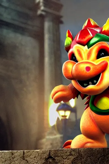 Prompt: very very intricate photorealistic photo of bowser jr in an episode of game of thrones, photo is in focus with detailed atmospheric lighting, award - winning details