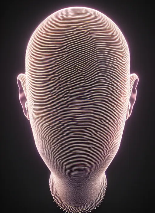 Prompt: highly detailed surreal vfx avante garde portrait of a 3 d head made of speaker stacks. 🔈 polyphonic pulse projections, liquid light, metallic, galactic, crystalline edges, elegant, centered, photorealistic, inspired by james jean, okuda sam miguel, android jones, beeple, rhads nvidia raytracing demo, 8 k