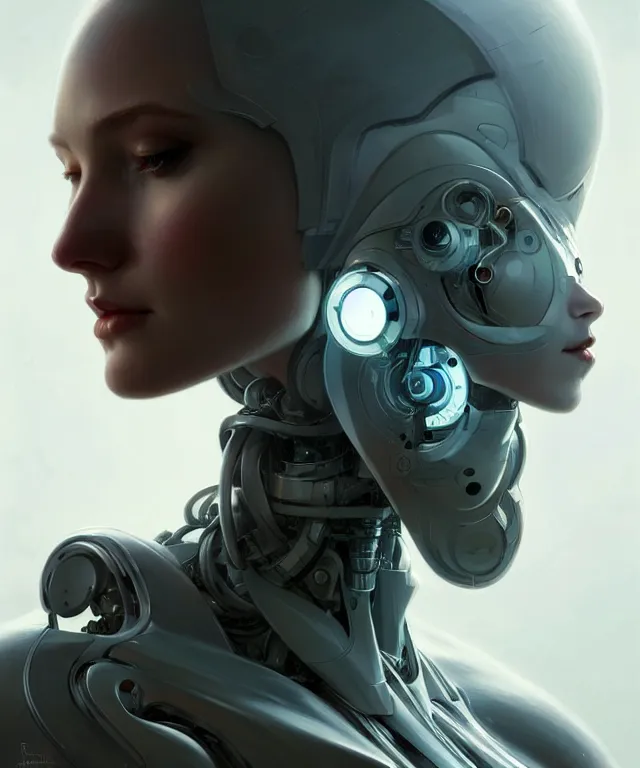 Image similar to a robot with a human face removed, sci - fi face, elegant, highly detailed, digital painting, artstation, concept art, smooth, sharp focus, illustration, art by artgerm and greg rutkowski and alphonse mucha