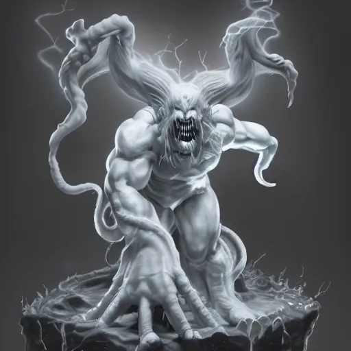 Prompt: white ghosthulk, trending on artstation, desaturated, only head and shoulders, glowing