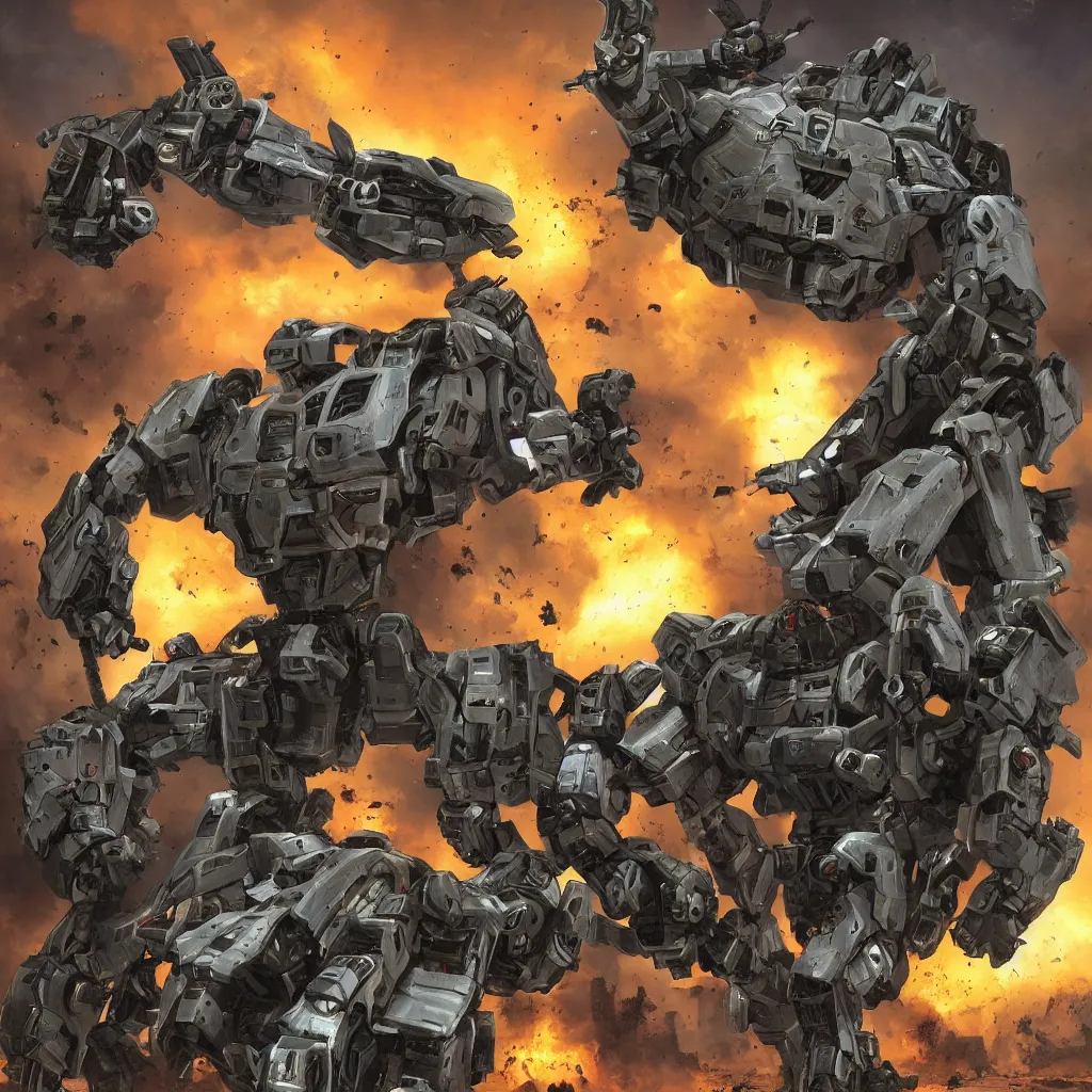 Image similar to war mechs fighting, mech battlefield, wartorn, desolate gloomy planet, science fiction