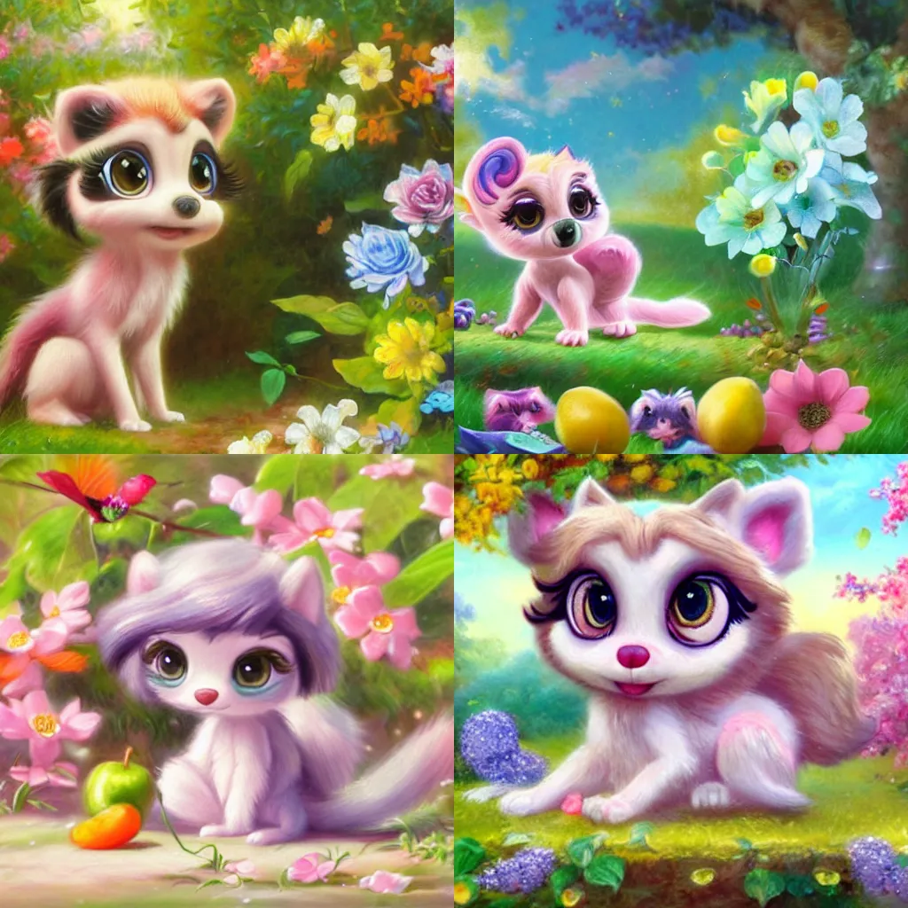 Prompt: 3d Littlest Pet Shop wolf, Spring theme, nature, fruits, pastel colors, smiles and love, Greek mythology, sparkling, master painter and art style of Noel Coypel, art of Émile Eisman-Semenowsky, art of Édouard Bisson