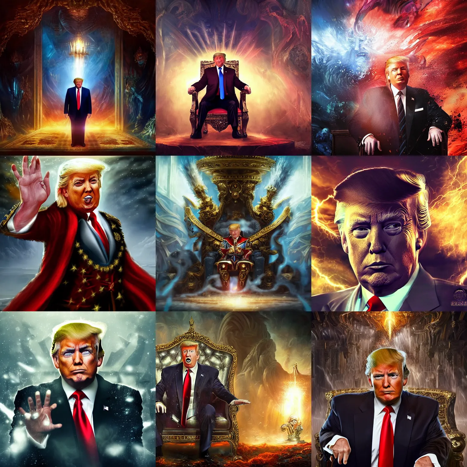 Prompt: Portrait of Donald Trump as the god-emperor of mankind, amazing splashscreen artwork, splash art, natural light, elegant, intricate, fantasy, atmospheric lighting, cinematic, matte painting