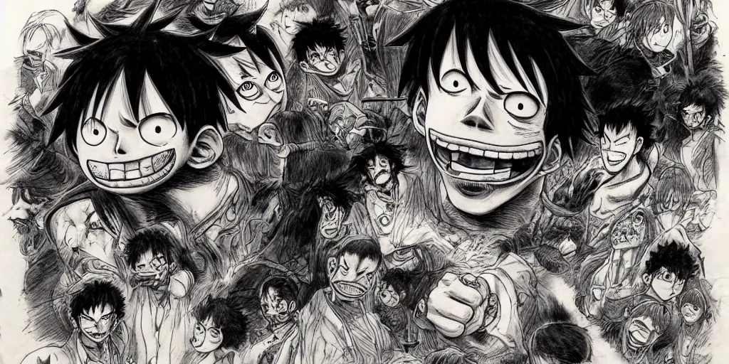 Image similar to [ luffy mustache ] ( by kim jung gi ) ( by kentaro miura )