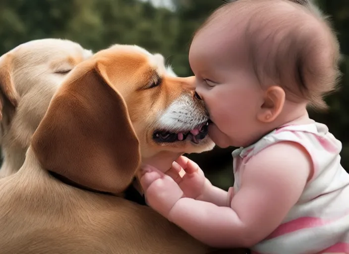 Image similar to dog licking baby's face