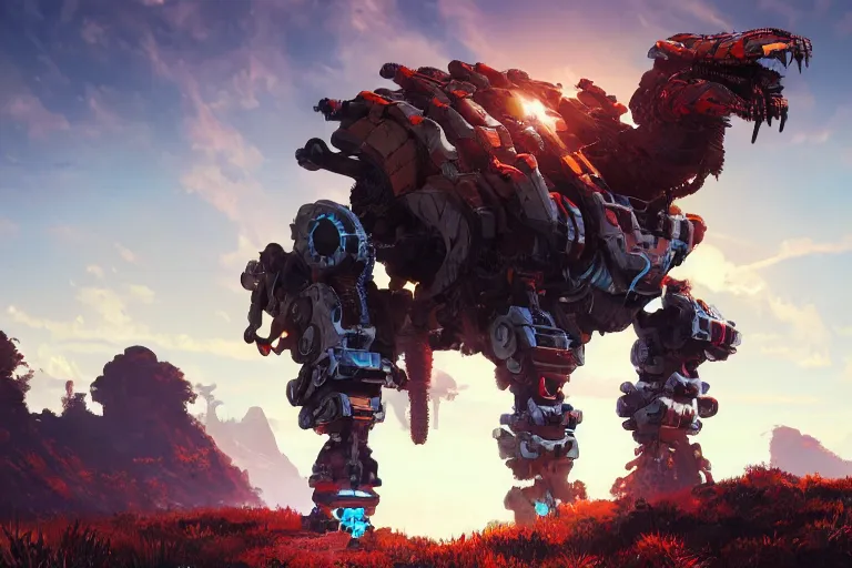 Image similar to ravager machine mecanical creature robot of horizon forbidden west horizon zero dawn radiating a glowing aura global illumination ray tracing hdr fanart arstation by ian pesty and alena aenami artworks in 4 k