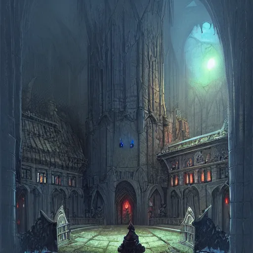 Image similar to a dark sinister vampire lair by Marc Simonetti