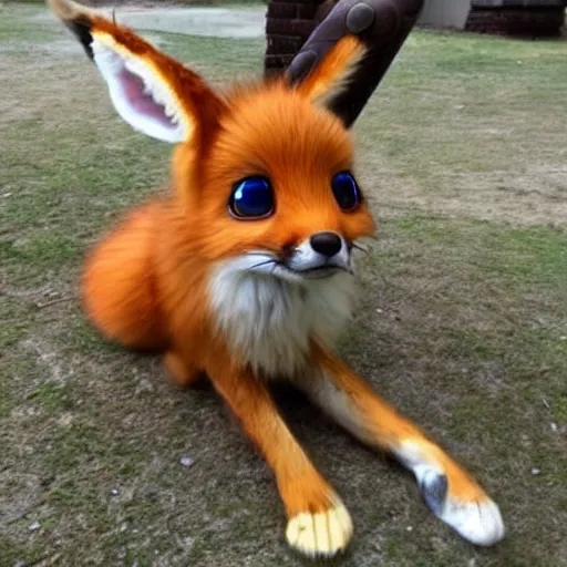 Image similar to a photo of a real life Eevee,Pokemon,Fox real life size