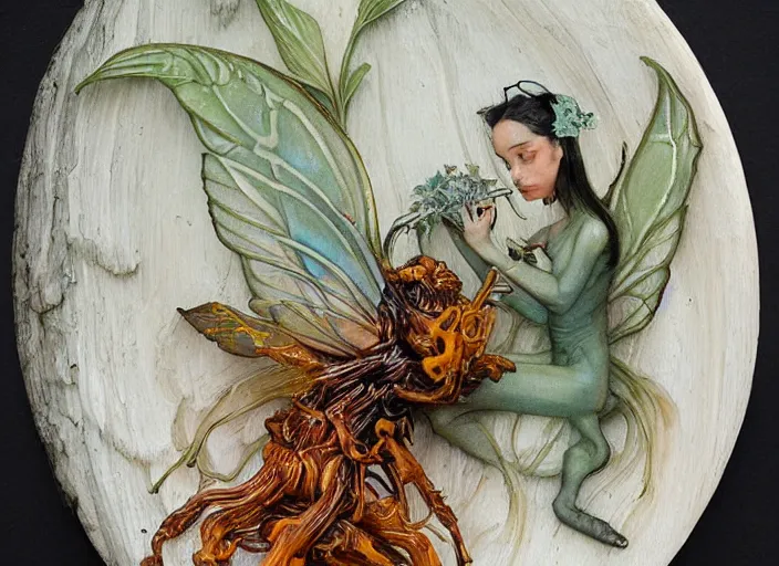 Image similar to tardigrade fairy foliage painting carved in amber by chiara bautista and norman rockwell and greg rutkowski weta studio