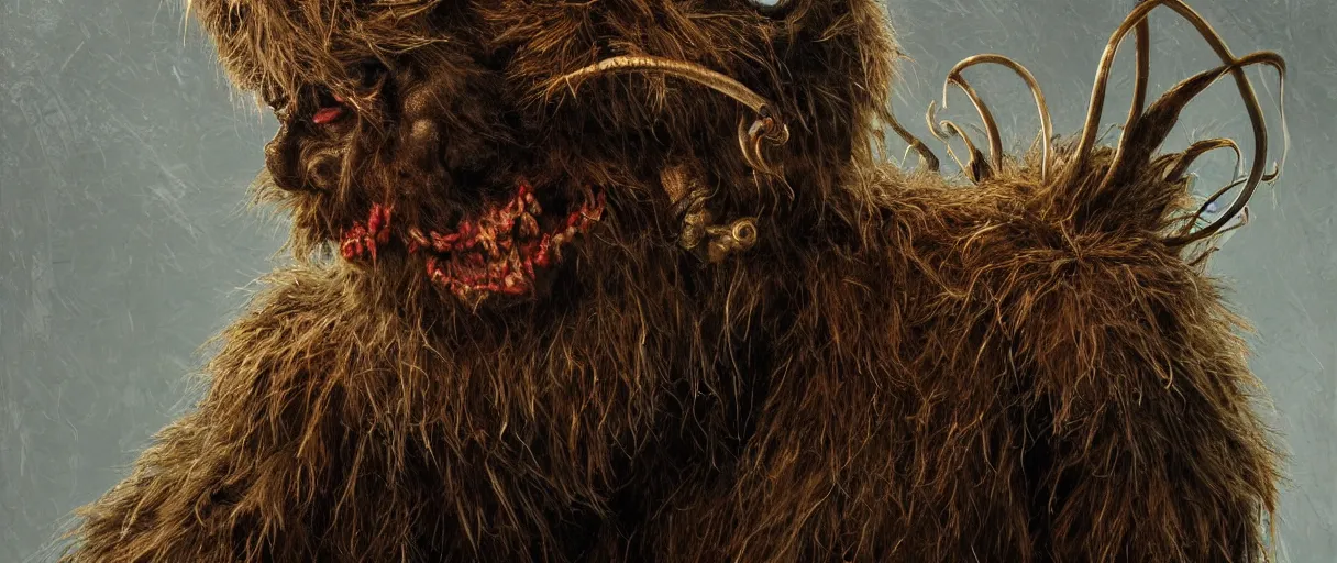 Image similar to hyperrealist highly detailed neo-baroque portrait of krampus hay monster concept art pascal blanche dramatic studio lighting 8k wide angle shallow depth of field