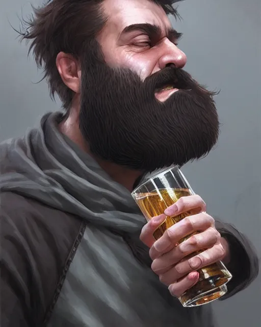 Image similar to a bearded man wearing a vr set & drinking a beer, real life skin, intricate, highly detailed, artstation, concept art, smooth, sharp focus, art by artgerm and greg rutkowski