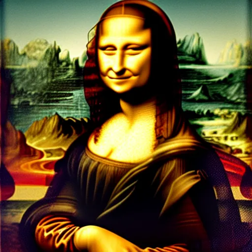 Image similar to mona lisa smelling something really bad and making a face