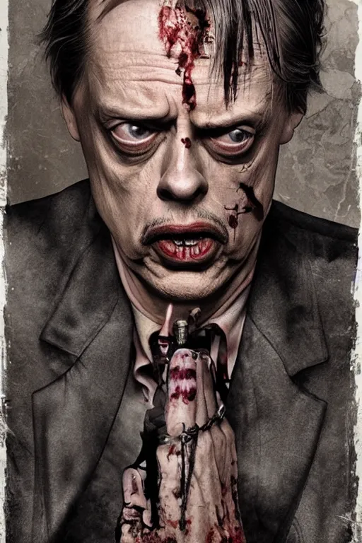 Image similar to steve buscemi dark moody grindhouse gritty horror, realistic