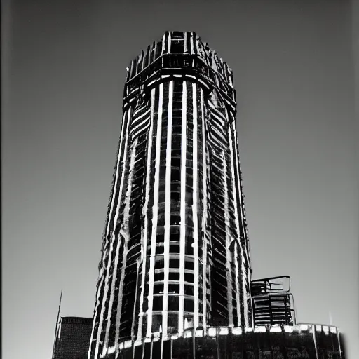 Image similar to Front view of panopticon tower, Shutter Speed, Neon lights, XAVC, Gelatin silver print, Panorama, Terry O'Neill