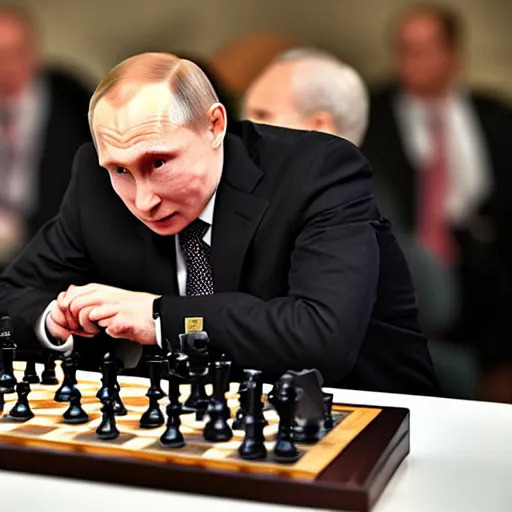 Prompt: putin eating chess piece