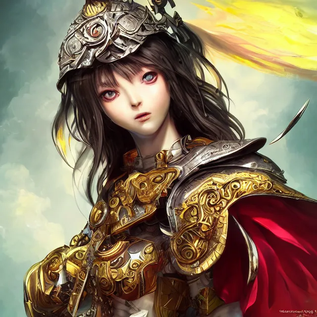 Image similar to studio portrait of lawful good colorful female holy paladin as absurdly beautiful, elegant, young sensual anime girl, ultrafine hyperrealistic detailed face illustration by kim jung gi, irakli nadar, intricate linework, sharp focus, bright colors, matte, octopath traveler, final fantasy, unreal engine highly rendered, global illumination, radiant light, intricate environment