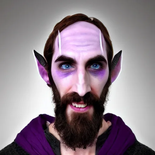 Prompt: twitch streamer asmongold as a night elf, detailed face, purple!!! skin, balding, world of warcraft cosplay, medium shot, studio lighting