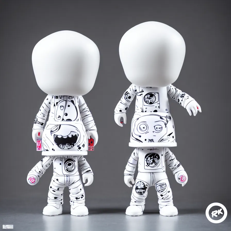 Image similar to an all white art vinyl figure, in the style of kidrobot, sket - one x iamretro, kenny wong x pop mart, space molly, frank kozik, guggimon, studio lighting, subsurface diffusion