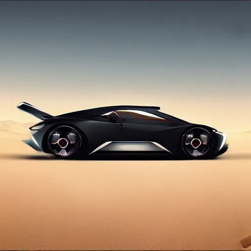 Prompt: electric concept car by porsche and lamborghini, scene in desert, digital art, ultra realistic, ultra detailed, art by greg rutkowski