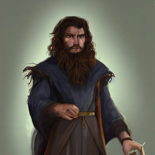 Image similar to a young, well-to-do wizard whose fine attire is damaged from crawling through filth. portrait, shaggy haircut, 8k resolution, full-length portrait, digital painting, fantasy illustration, D&D character art