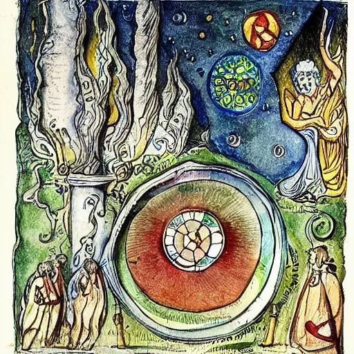 Prompt: an alchemical illustration drawn and painted by Carl Jung, detailed penciling, watercolor, pen and ink,