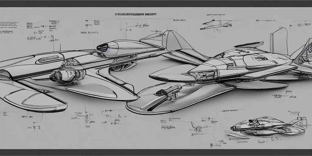 Image similar to highly detailed schematic, technical drawing, hover racer, pod racer