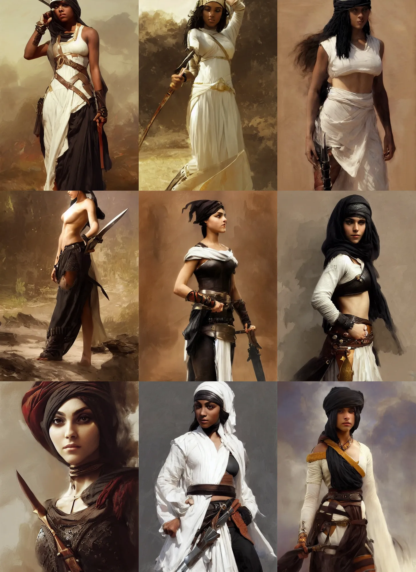 Prompt: black annasophia robb as ancient libyan female warrior, white skirt and leather cap, intricate, elegant, highly detailed, artstation, concept art, sharp focus, ruan jia, jurgens, orientalism, bouguereau