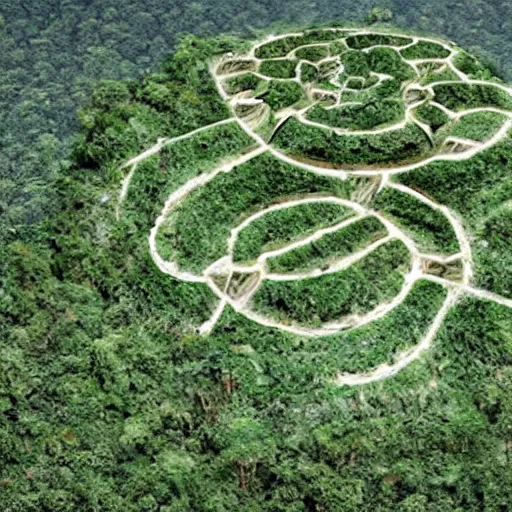 Prompt: an architectural plan of a labyrinth of the deforestation in amazona crisis