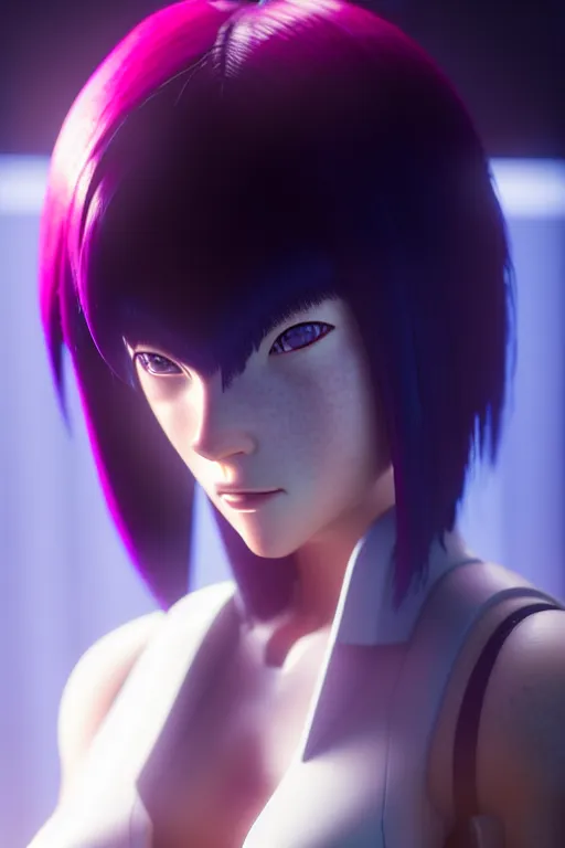 Prompt: a film still portrait of a motoko kusanagi ghost in the shell, finely detailed features : : gits sac twenty forty five netflix : : by ilya kuvshinov, rossdraws, artgerm, sola digital arts, octane render, production ig, volumetric lighting, anti aliasing, raytracing : :