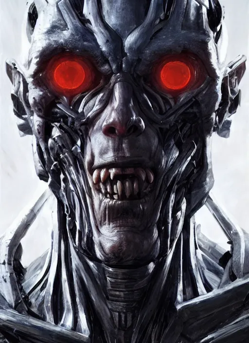 Prompt: willem dafoe as victor stone, full concept, cyborg, borg, strogg, face of a man, terminator, flesh, quake strogg, doom demon, wolfenstein, monstrous, powerful, symmetry, symmetrical, concept art by ruan jia and greg rutkowski