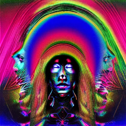 Image similar to post - punk new age album cover, psychedelic, holographic colors, magic, giger h. r.