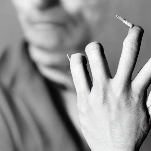 Image similar to normal man's hand with five fingers and a ring and a cigarette between the fingers