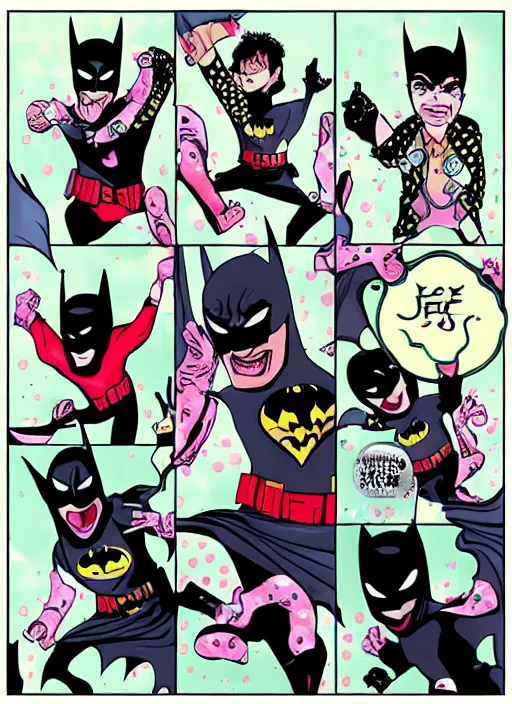 Prompt: batman dance with joker， Ben day dots