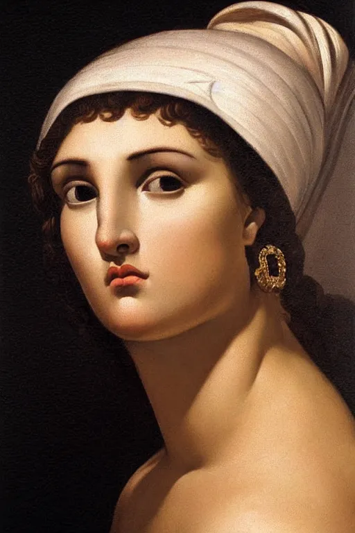 Image similar to beautiful woman, scared face, closeup, dressed in roman clothes, ultra detailed, art by Guido Reni style