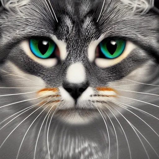 Image similar to a beautiful cat with big anime eyes digital art