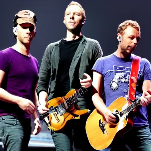 Prompt: Coldplay in a parallel world where they decide to make music