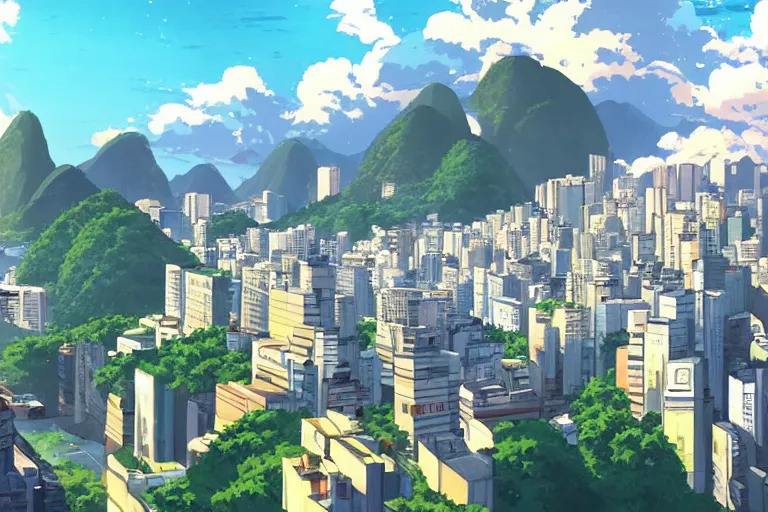 Prompt: rio de janeiro in an anime film, directed by makoto shinkai, street level